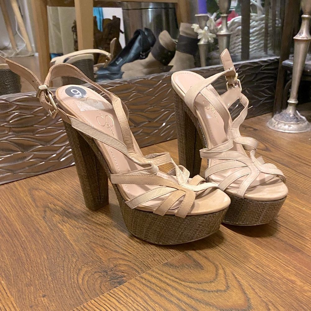 Jessica Simpson Nude and Brown Platform Strappy Heels